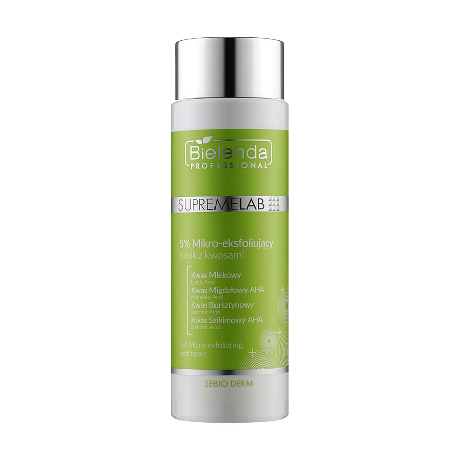 Мікро-відлущувальний тонік для обличчя Bielenda Professional Supremelab Sebio Derm Micro-exfoliating Acid Toner з кислотами, 200 мл